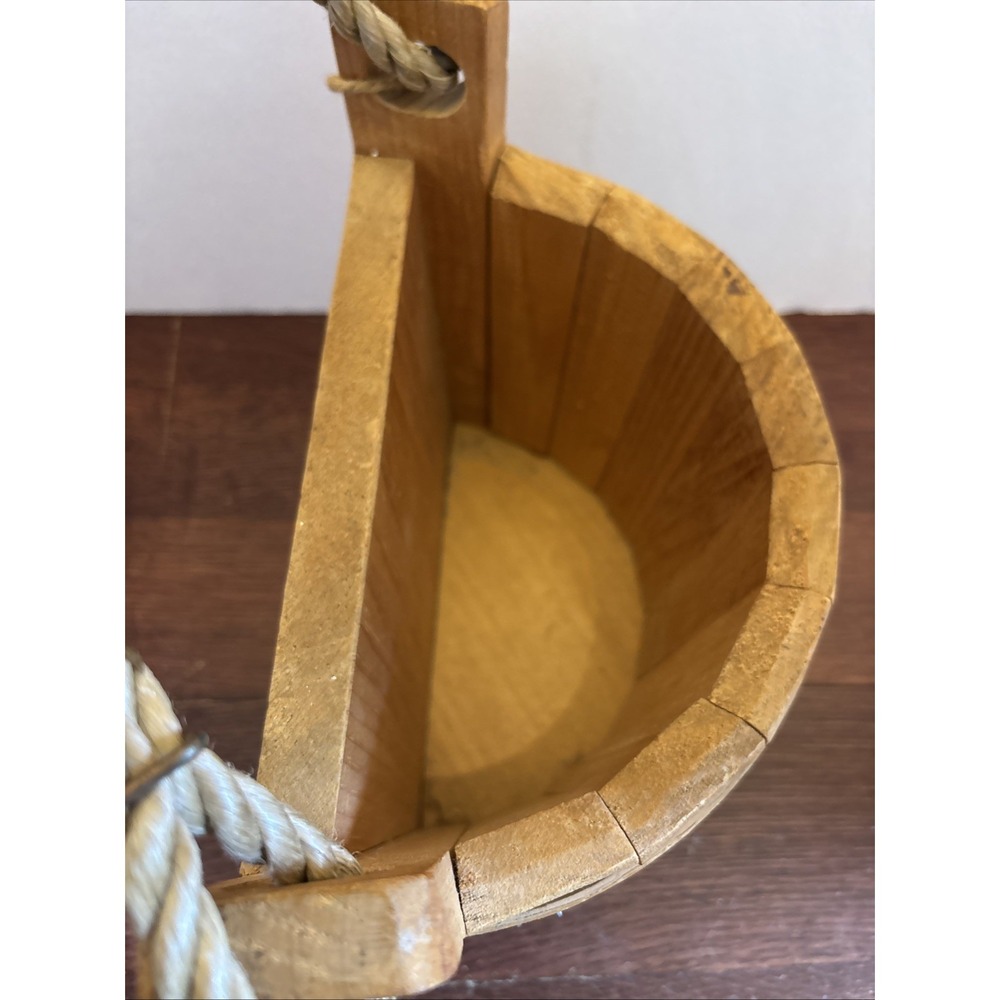 The Maine Bucket Co. Half Wood Bucket w/ Rope Handle Heart & Flowers - Picture 5 of 11